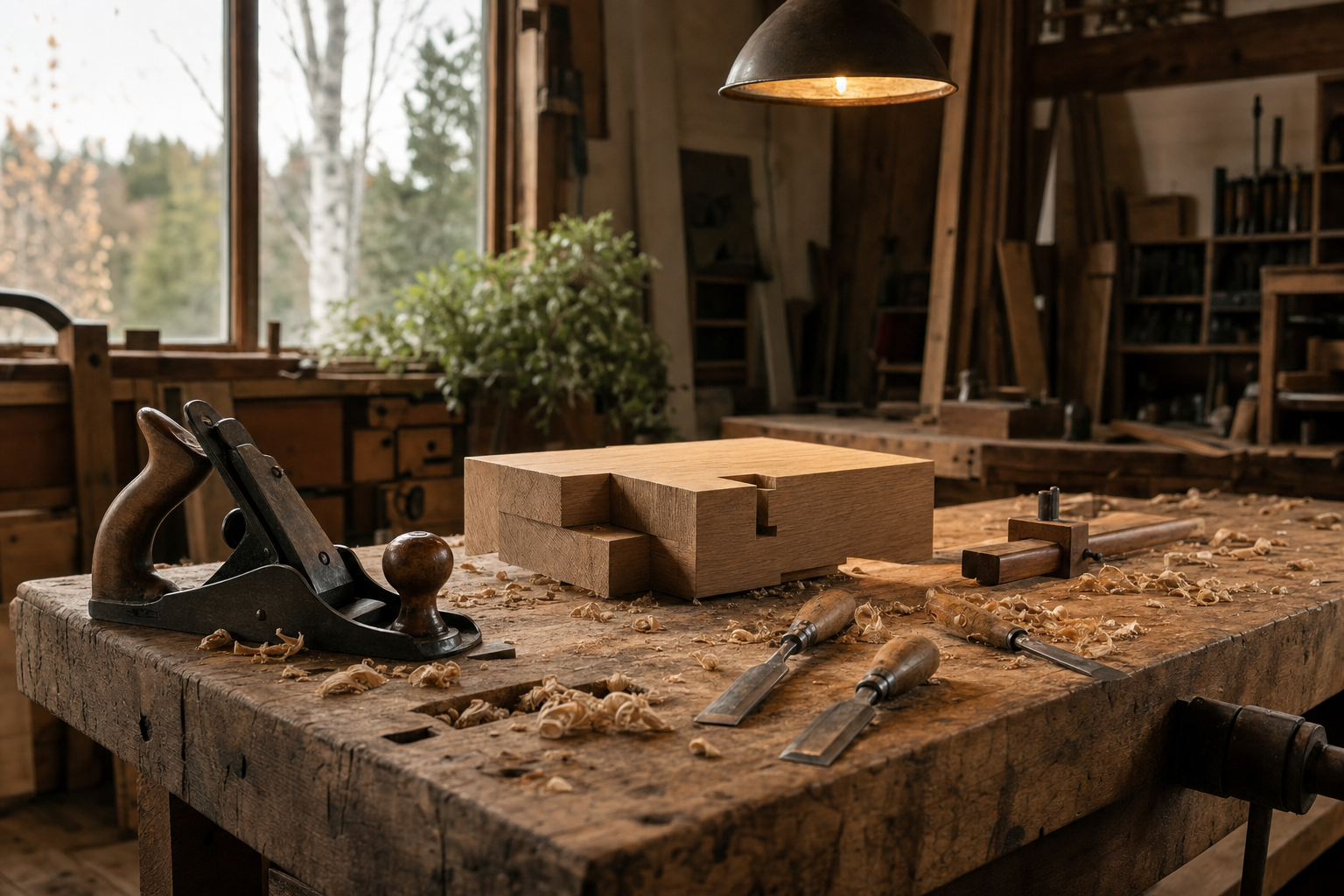 Woodworking tools on a craftsman's bench in a Halifax workshop